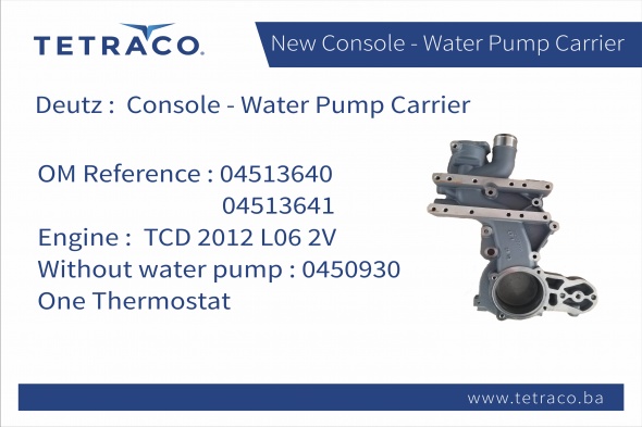 Deutz Console Water Pump Carrier TCD 2012 L06 2V